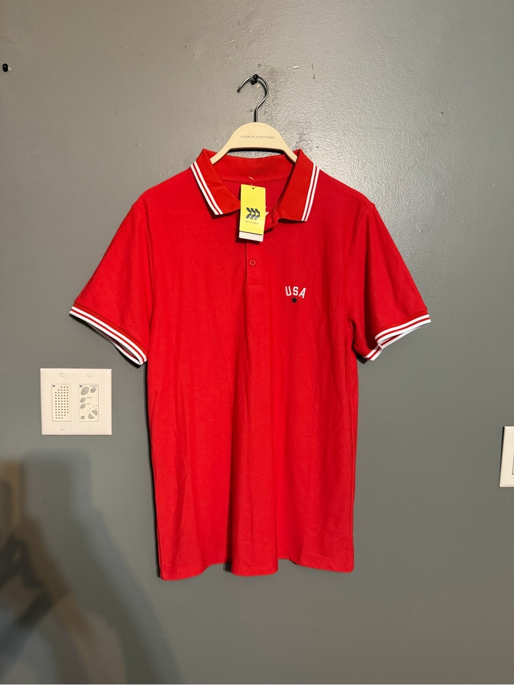 NWT All In Motion Men's USA Tipped Polo Shirt Red Size S